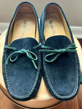 Del Toro Teal Suede Slip-On Loafers with Green Laces